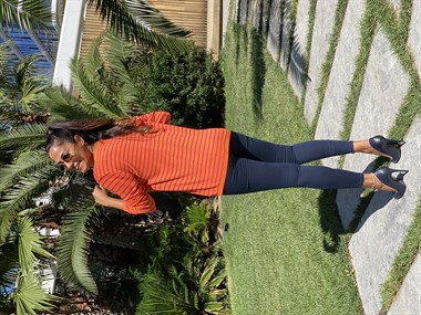 Turuncu Mor Çizgili V Yaka Merserize Kadın Bluz