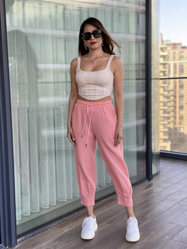 Turuncu Müslin Paça Pensli Pantolon