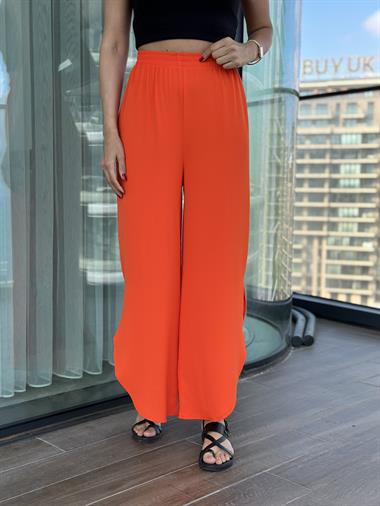 Turuncu Oval Kesim Yırtmaçlı Aerobin Kadın Pantolon