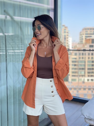 Turuncu Pamuk Kadın Gömlek