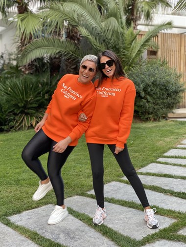 Turuncu San Bisiklet Yaka Kadın Sweatshirt
