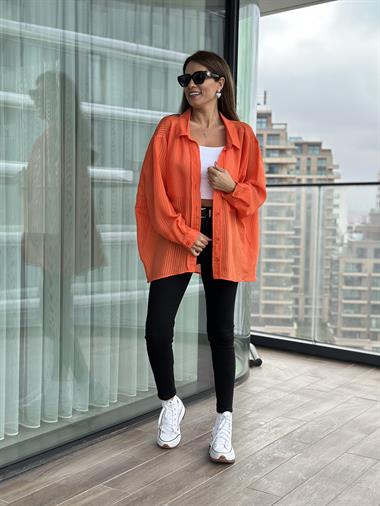 Turuncu Tek Cepli Oversize Kadın Gömlek