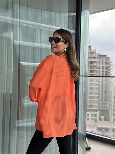 Turuncu Tek Cepli Oversize Kadın Gömlek