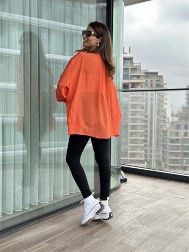 Turuncu Tek Cepli Oversize Kadın Gömlek