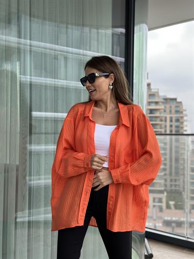 Turuncu Tek Cepli Oversize Kadın Gömlek