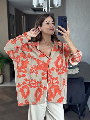 Turuncu Vizon Salaş Kadın Gömlek