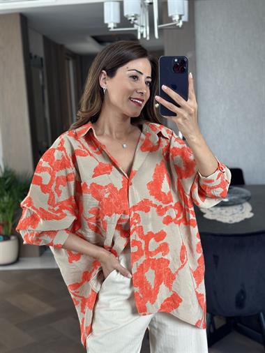 Turuncu Vizon Salaş Kadın Gömlek