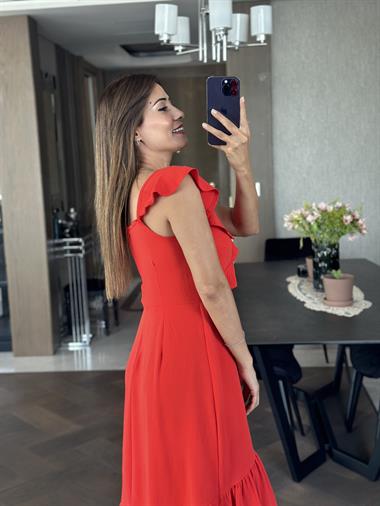 Turuncu Yaka Volanlı Aerobin Kadın Elbise