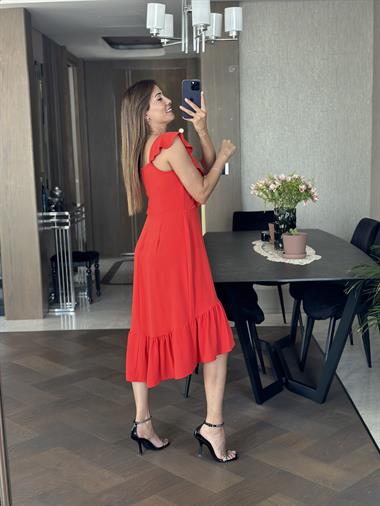 Turuncu Yaka Volanlı Aerobin Kadın Elbise