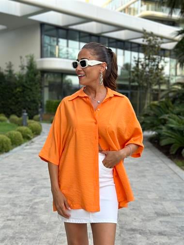 Turuncu Yarasa Kol Çift İğne Salaş Kadın Gömlek