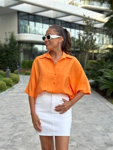 Turuncu Yarasa Kol Çift İğne Salaş Kadın Gömlek