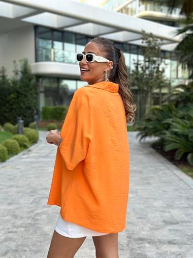 Turuncu Yarasa Kol Çift İğne Salaş Kadın Gömlek