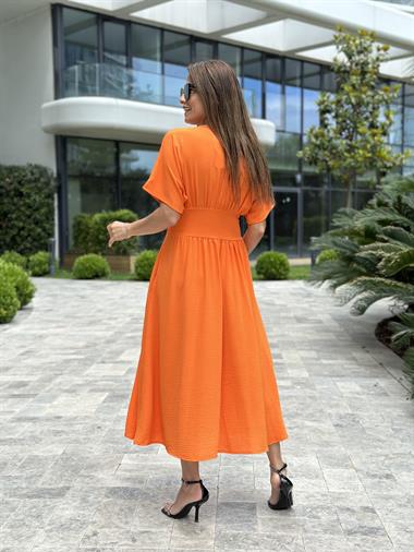 Turuncu Yarasa Kol Kruvaze Yaka  Aerobin Kadın Elbise 