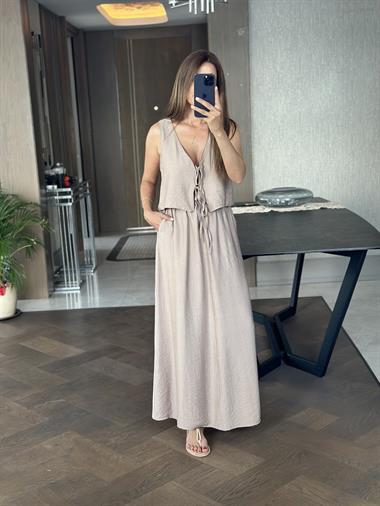 Vizon Bağcıklı Yelek Etek Kadın Alt Üst Takım