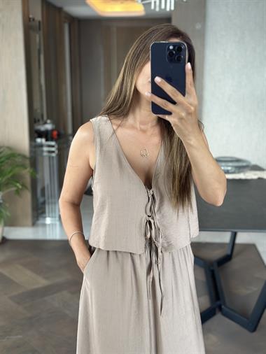 Vizon Bağcıklı Yelek Etek Kadın Alt Üst Takım