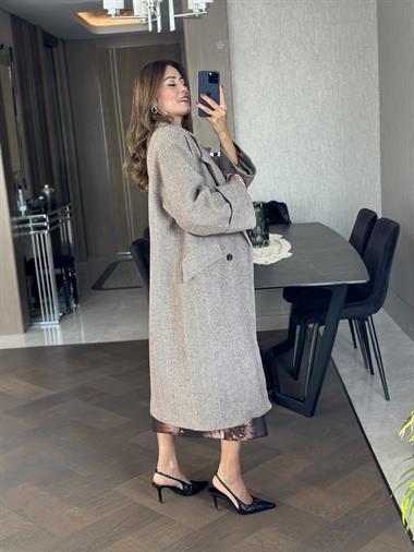 Vizon Balıksırtı Oversize İki Cepli Kadın Kaban