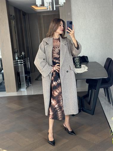 Vizon Balıksırtı Oversize İki Cepli Kadın Kaban