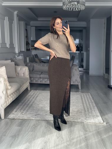 Vizon Bisiklet Yaka Kısa Kol Pullu Simli Kadın Kazak