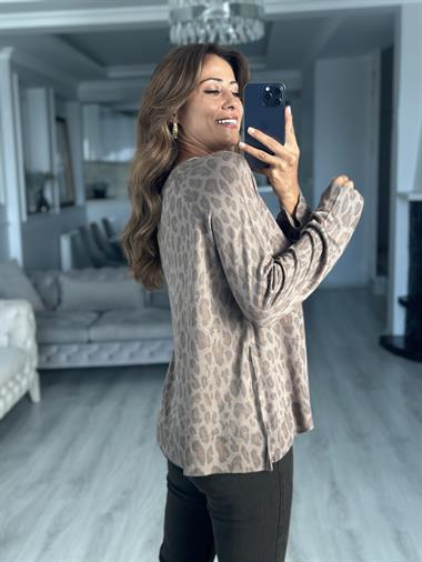 Vizon Bisiklet Yaka Leopar Desenli Merserize Kadın Kazak