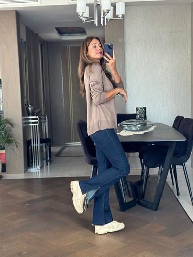 Vizon Bisiklet Yaka Uzun Kol Dlvn Düz Merserize Kadın Bluz