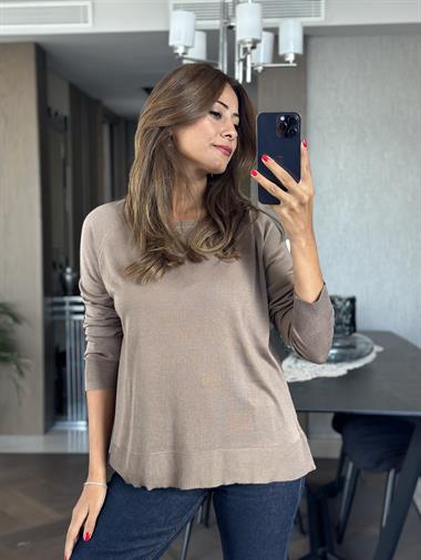 Vizon Bisiklet Yaka Uzun Kol Dlvn Düz Merserize Kadın Bluz