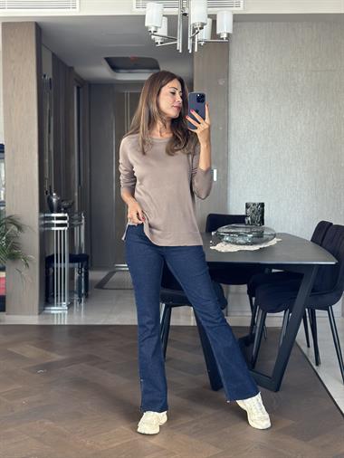 Vizon Bisiklet Yaka Uzun Kol Dlvn Düz Merserize Kadın Bluz