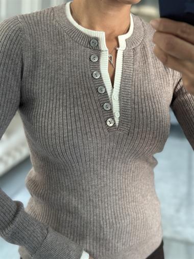 Vizon Çift Renk Ribanalı Fitilli Triko Kadın Bluz