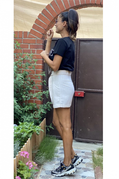 Vizon Çizgili Keten Şort