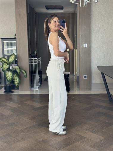 Vizon Çizgili Melanj Beli Lastikli Kadın Pantolon