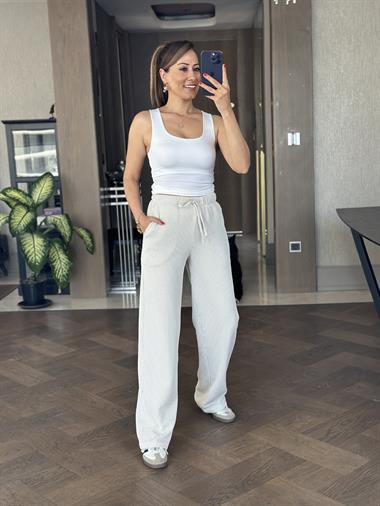 Vizon Çizgili Melanj Beli Lastikli Kadın Pantolon