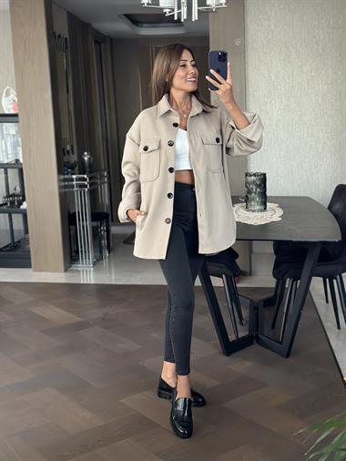 Vizon Dört Cepli İthal Kaşe Kadın Gömlek