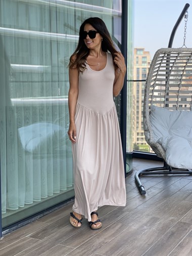 Vizon Eteği Büzgülü Penye Elbise