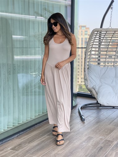 Vizon Eteği Büzgülü Penye Elbise