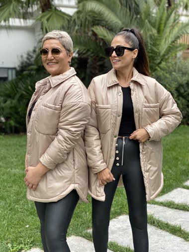 Vizon İçi Elyaf Önü Cepli Kadın Ceket Mont