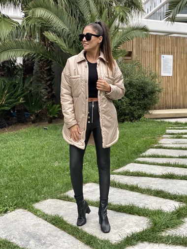 Vizon İçi Elyaf Önü Cepli Kadın Ceket Mont