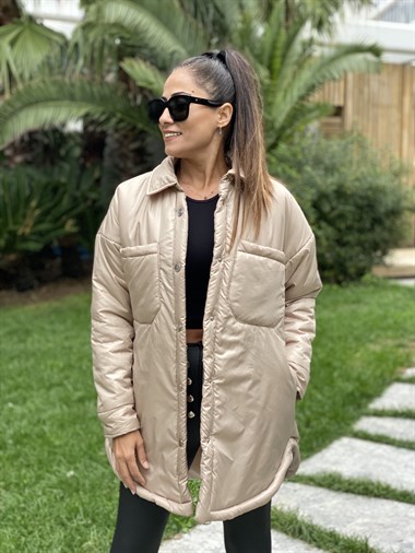 Vizon İçi Elyaf Önü Cepli Kadın Ceket Mont