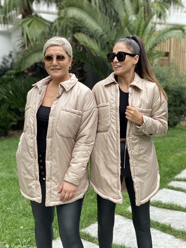 Vizon İçi Elyaf Önü Cepli Kadın Ceket Mont