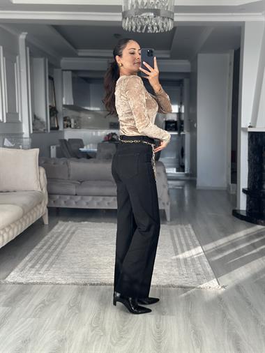 Vizon Kadife Dokulu Bisiklet Yaka Transparan Kadın Bluz