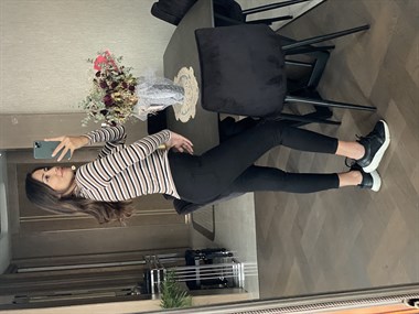 Vizon Kahve Çizgili Bisiklet Yaka Kadın Bluz