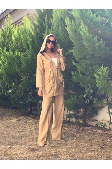 Vizon Kapüşonlu Keten İkili Takım