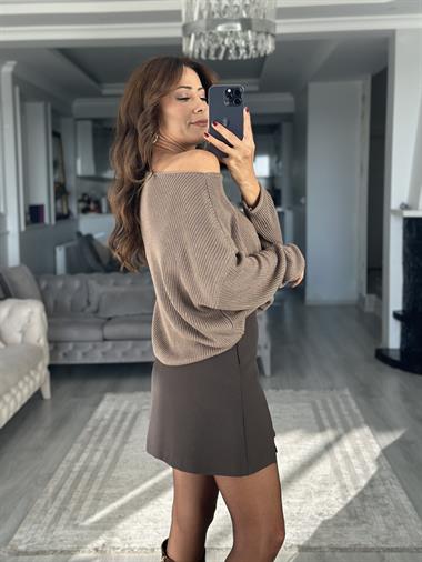 Vizon Kayık Yaka Basic Kadın Triko Kazak