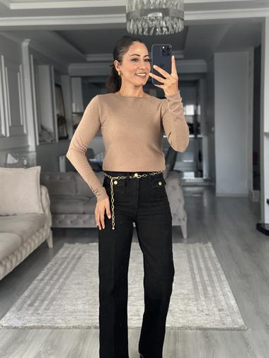 Vizon Kayık Yaka Kaşmirli Ultra Hafif Kadın Kazak