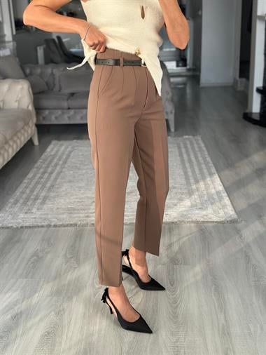 Vizon Kemerli Flatolu Kadın Kumaş Pantolon