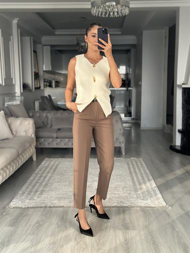 Vizon Kemerli Flatolu Kadın Kumaş Pantolon