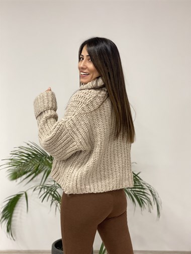 Vizon Kısa Balıkçı Yaka Kadın Kazak