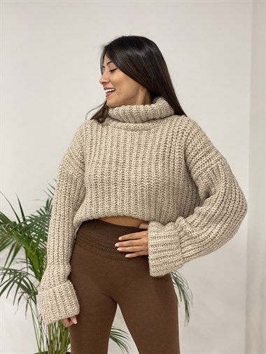 Vizon Kısa Balıkçı Yaka Kadın Kazak