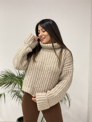 Vizon Kısa Balıkçı Yaka Kadın Kazak