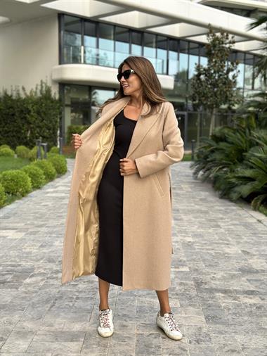 Vizon Kuşaklı Bornoz Model Kaşe Kadın Kaban