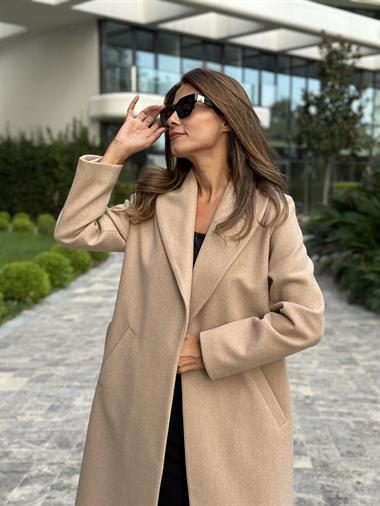 Vizon Kuşaklı Bornoz Model Kaşe Kadın Kaban