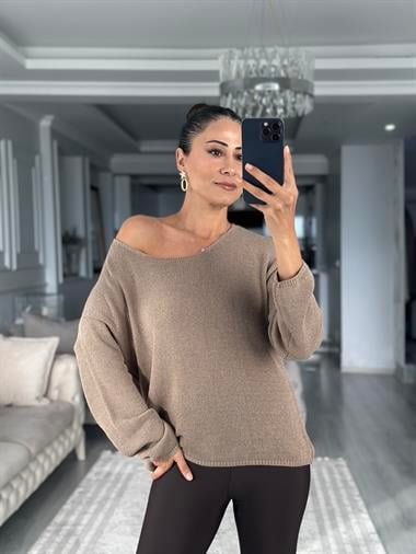 Vizon Oval Yaka Uzun Kol Kadın Triko Kazak